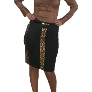 Fusta sofisticata, scurta, aplicatii animal-print, de culoare neagra - Img 1