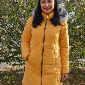 Jacheta moderna Anya ,lunga cu gluga detasabila,nuanta de galben - Img 2