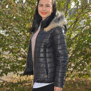 Jacheta rafinata de toamna-iarna ,guler fronsat si gluga detasabila,nuanta de negru - Img 3