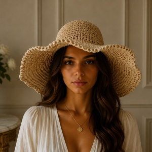 Pălărie de Damă Bej-Crem Deschis cu Boruri Accesoriu Chic pentru Vară
