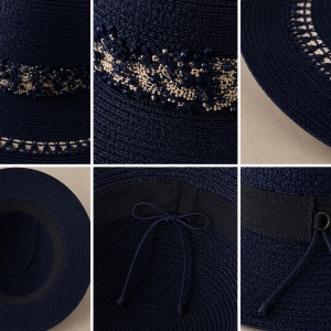 Pălărie de Vară Chic pentru Plajă și Vacanță Nuanta de Bleumarin -Alb Deschis Design Dantelat - Img 3