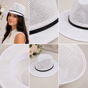 Palarie trilby din material subtire cu aerisire buna, alb, bej, crem - Img 2