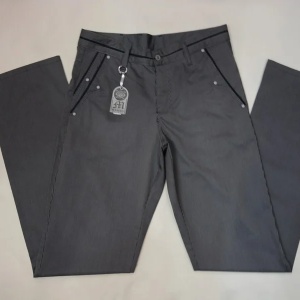 Pantalon barbati, bumbac de nuanta gri inchis, cu model de dungi - Img 3