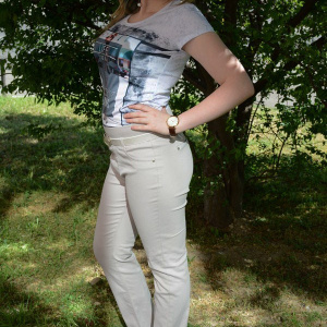 Pantalon bej cu dungi verticale in tesatura, model lung de vara - Img 3