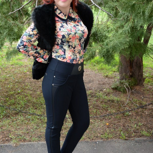 Pantalon bleumarin in tendinte cu insertie de piele ecologica - Img 2