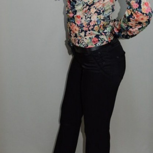 Pantalon casual cu insertii de cusaturi, model clasic, nuanta neagra - Img 4