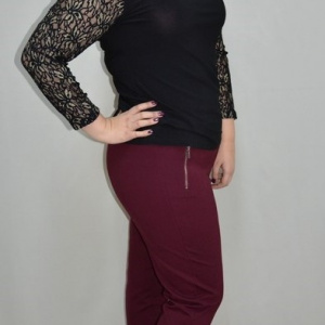 Pantalon casual de culoare marsala, model lung cu fermoare - Img 3