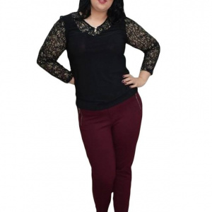 Pantalon casual de culoare marsala, model lung cu fermoare - Img 1
