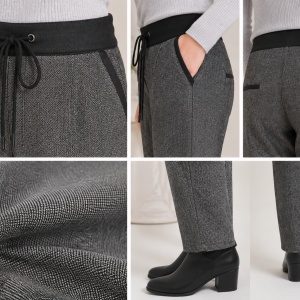 Pantalon casual Eve din stofa cu dunga neagra in talie,gri inchis - Img 3