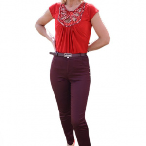 Pantalon chic, de culoare mov, cu design de strasuri aplicate - Img 1