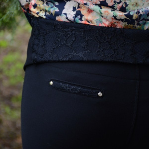 Pantalon cu talie inalta, de culoare neagra, pietre fine lucioase - Img 4