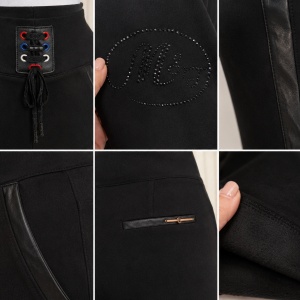 Pantalon damă cu talie înalta și aplicație cu strasuri – Negru - Img 3