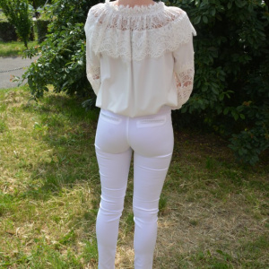Pantalon de vara de culoare alba, model lung cu croi conic - Img 4