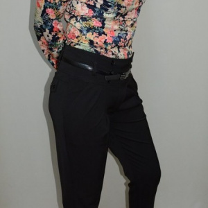 Pantalon elegant, cu talie inalta, design cambrat, nuanta neagra - Img 3