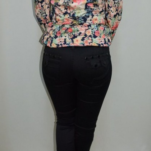 Pantalon fashion, cu insertii de cusaturi si strasuri, nuanta neagra - Img 4