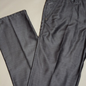 Pantalon la dunga, de culoare gri, din material cu aspect lucios - Img 3