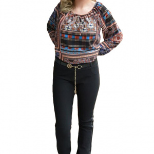 Pantalon lung de culoare neagra cu insertii de piele ecologica - Img 1