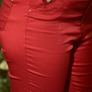 Pantalon lung de vara, rosu, material usor elastic, talie medie - Img 5