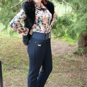Pantalon lung masura mare, de culoare bleumarin, cu dunga in fata - Img 3