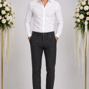 Pantalon lung masuri mici, de culoare gri inchis, model casual