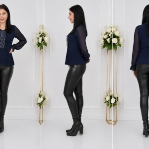 Pantalon Marisa tip colant cu insertii de piele in fata,negru - Img 2