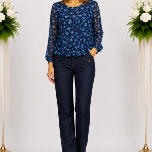 Pantalon masura mare, de culoare bleumarin, cu aspect de blug