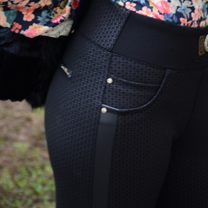 Pantalon negru cu imprimeu in tesatura, model casual masura mare - Img 5