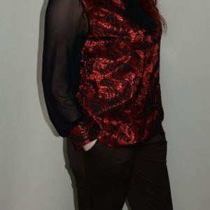 Pantalon rafinat, culoare maro, design de nasturi aplicati - Img 3