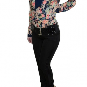 Pantalon rafinat, nuanta de negru, paiete trendy aplicate lateral - Img 1
