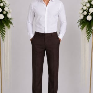 Pantalon simplu, clasic, de culoare maro, din material de bumbac
