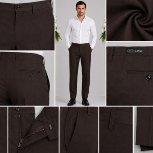 Pantalon simplu, clasic, de culoare maro, din material de bumbac - Img 3