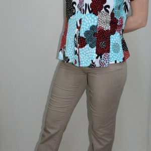 Pantalon subtire din bumbac, cu aspect de blug, culoare bej - Img 2