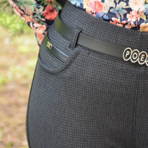 Pantalon tineresc gri, din material gros cu imprimeu de carouri - Img 2