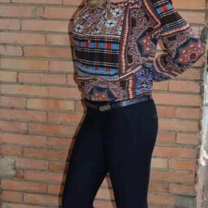 Pantalon trendy de toamnba-iarna, bleumarin cu design brodat - Img 3