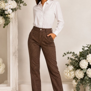 Pantaloni Damă Maro Eleganți cu Model Texturat – Bumbac Elastic, Croială Clasică