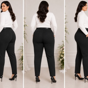 Pantaloni Damă Negri Eleganți cu Curea și Detalii Decorative - Img 5