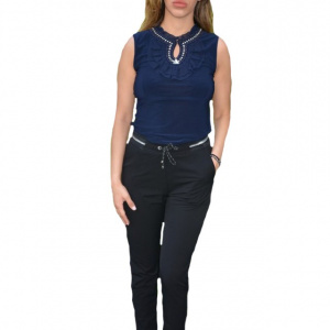 Pantaloni Diana casual ,accesorizata cu siret ,nuanat de negru - Img 1