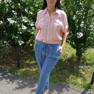 Pantaloni lung, confortabil cu croi pe picior, nuanta de bleumarin - Img 3