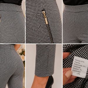 Pantaloni tip colant cu imprimeu alb-negru și fermoare decorative - Img 3