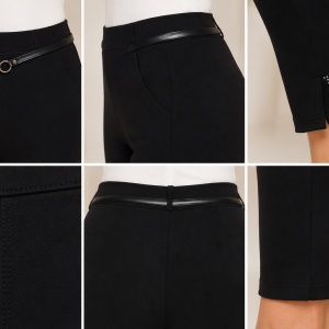 Pantaloni Tip Colant Damă Negri cu Curea Decorativă și Strasuri la Gleznă - Img 3