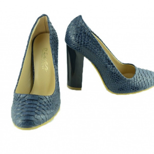 Pantof bleumarin cu model de piele de reptila iesit usor in relief - Img 4