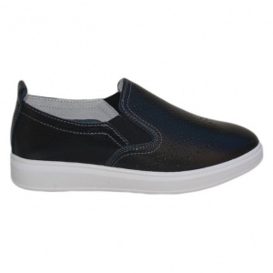 Pantof casual bleumarin, din piele naturala cu elastic inserat - Img 1