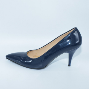 Pantof elegant, lucios, cu toc subtire inalt, de culoare bleumarin - Img 3