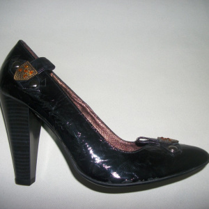 Pantof modern, cu toc inalt patratos, in nuanta negru, din piele - Img 2