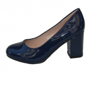 Pantof simplu, elegant, bleumarin, cu toc lat inaltime medie