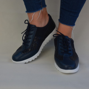 Pantof sport din piele naturala intoarsa cu design de buline fine - Img 6