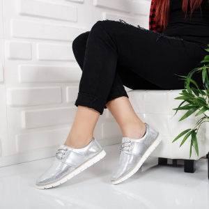 Pantof tineresc cu siret, de culoare argintie, model tip sport - Img 7