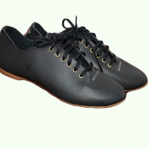 Pantofi cu siret din piele naturala model tip plasa, de culoare neagra - Img 4