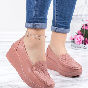 Pantofi damă roz din piele naturală cu platformă confortabilă - Img 5