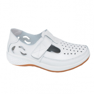Pantofi din piele cu perforatii si talpa comoda,nuanta de alb - Img 1